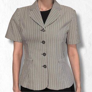 Y2k Sweet Suit Striped Short Sleeve Button Blazer Top Sz 12 Office Wear Vintage